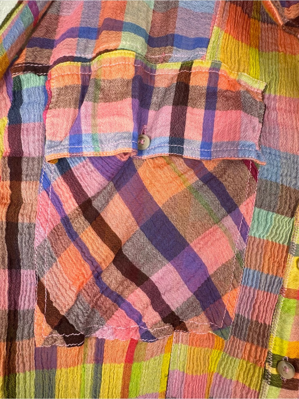 Pilcro Long-Sleeve Mixed Madras Plaid Oversized Buttondown Shirt Medium - Picture 8 of 12